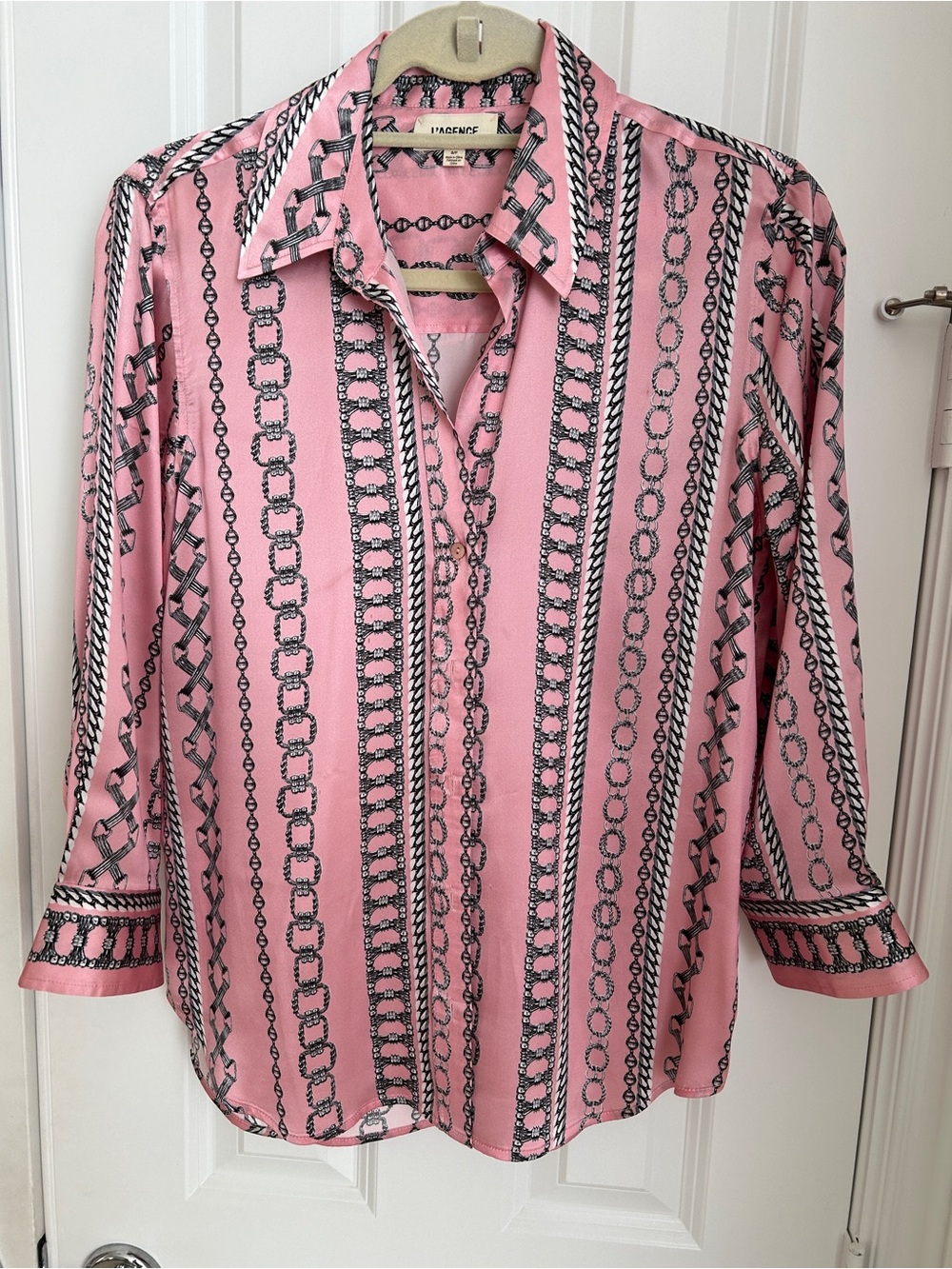 L’AGENCE Pink Chain-Print Button-Front Shirt